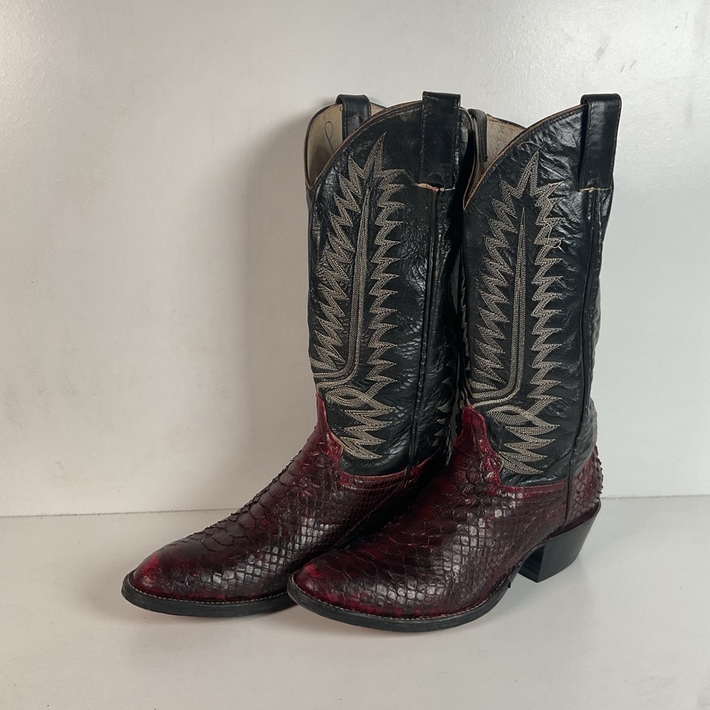 Python Snakeskin Cowboy Boots | Burgundy | Men’s 7 D | Women’s 8